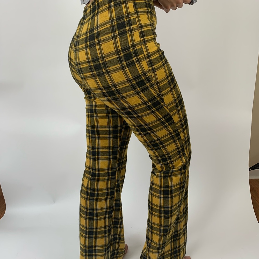Plaid Black and Yellow Flare Pants